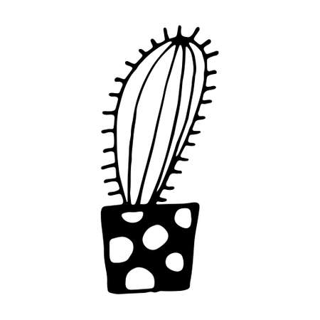 Hand drawn black cactus in a potのイラスト素材