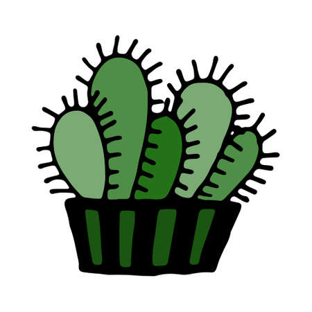 Hand drawn black cactus in a potの写真素材