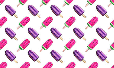 Hand drawn watercolor cake and ice cream. can be used in print. pattern illustration.の写真素材