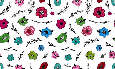 Seamless pattern with hand drawn flower heads. Textile and fabric print template. Floral design element. Spring and summer symbolの写真素材