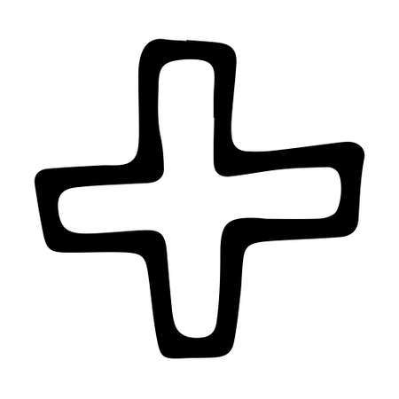 Hand drawn vector outline illustration of plus icon. Math sign isolated on white background. Addition counting symbolのイラスト素材