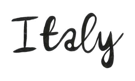 Handwritten lettering Italy text isolated on white background. Name of the country design.