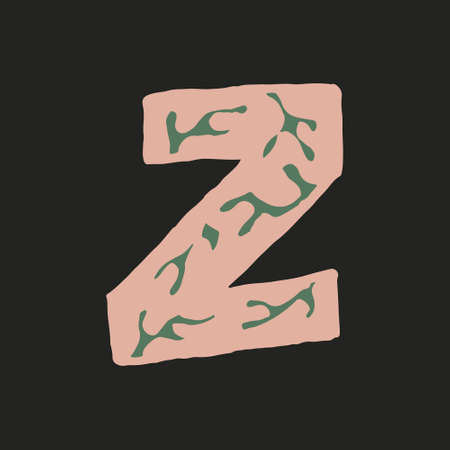 Hand dawn vector letter Z isolated on dark background. English alphabet capital letters with floral design. Beautiful spring illustration. Typography templateのイラスト素材