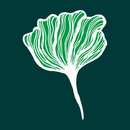 Silhouette of hand drawn flower petals. Line art vector illustration. Botanical sketch isolated on green background. Element for greeting card, poster or wedding invitation designのイラスト素材