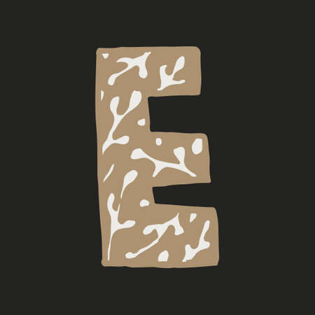 Hand dawn vector letter E isolated on dark background. English alphabet capital letters with floral design. Beautiful spring illustration. Typography templateのイラスト素材