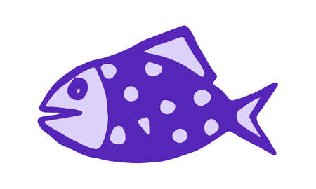 Hand drawn vector illustration of fish. Doodle outline illustration of sea creature isolated on white background. Cute drawing for children. Design elementのイラスト素材