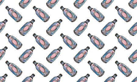 Seamless pattern with hand drawn perfume bottles. Beauty and fashion accessoryの写真素材