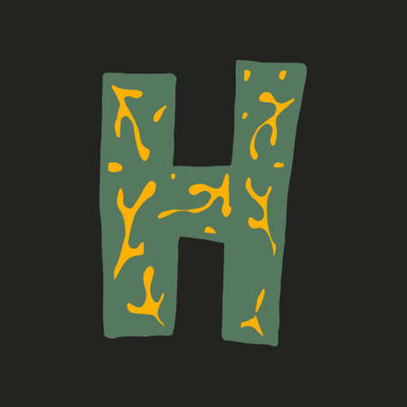 Hand dawn vector letter H isolated on dark background. English alphabet capital letters with floral design. Beautiful spring illustration. Typography templateのイラスト素材