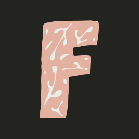Hand dawn vector letter F isolated on dark background. English alphabet capital letters with floral design. Beautiful spring illustration. Typography templateのイラスト素材
