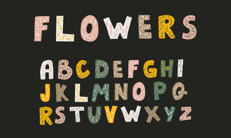 Hand dawn vector alphabet isolated on white background. English Abc capital letters with floral design. Beautiful spring illustrationのイラスト素材