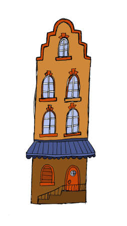 Hand drawn house illustration. Traditional vintage building in the city of Amsterdamの写真素材