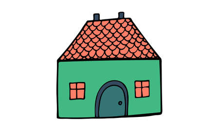 Hand drawn doodle illustration of small cozy house. Simple drawing isolated on white backgroundのイラスト素材