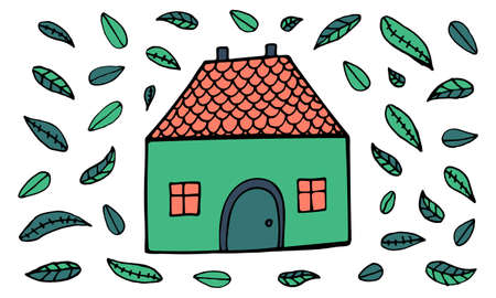 Hand drawn doodle illustration of small cozy house. Simple drawing isolated on white backgroundのイラスト素材