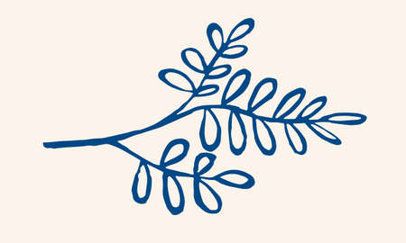 Hand drawn vector illustration of herbs. Doodle floral element. Spring and summer symbol. Contour otline drawing of simple colorful twigs and flowersのイラスト素材