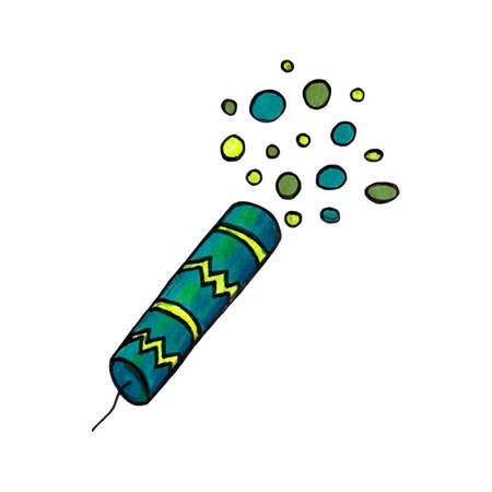 Petard hand drawn illustration. Object for holiday celebration. Festive firework isolated on white background.の写真素材