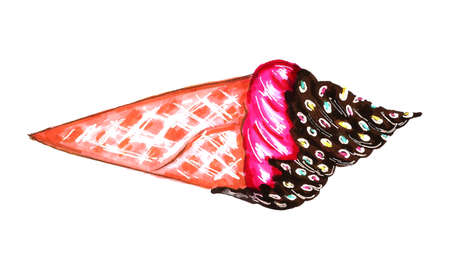 Watercolor sweets isolated on white background. Bright ice cream. Delicious and tasty dessert. Hand drawn illustration for cafe or restaurant menu and decorationの写真素材