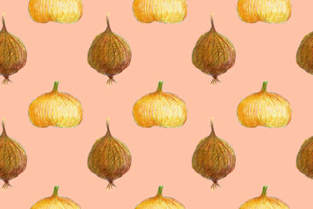 Pencil illustration of vegetables. Seamless pattern with healthy farm products. Organic veggies grown in the garden.の写真素材