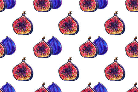 Hand drawn illustration of fig. Seamless pattern with fruit drawing. Organic fruit grown on the farmの写真素材