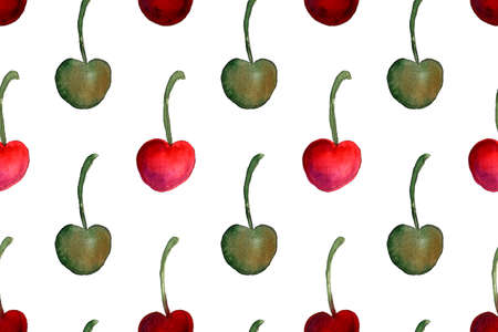 Hand drawn illustration of cherries. Seamless pattern with berries drawing. Organic fruit grown on...