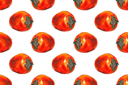 Hand drawn illustration of persimmon. Seamless pattern with fruit drawing. Organic fruit grown on the farmの写真素材