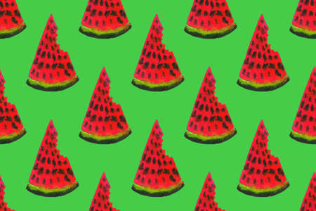 Hand drawn illustration of watermelon. Seamless pattern with fruit drawing. Organic fruit grown on...