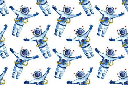 Watercolor space and astronautics illustration. Hand drawn background for kids.の写真素材