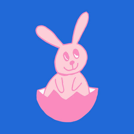 Cute Easter bunnies. Hand drawn vector illustration in doodle style. Festive characters with egg shell. Line art drawingのイラスト素材