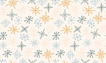Snowflake simple doodle illustration. Hand drawn snow seamless pattern on white background. Winter...