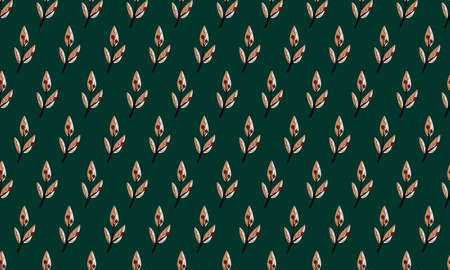 Plant branches and leaves. Hand drawn doodle illustration. Seamless pattern with vector elements. Natural template for autumn design, print, greeting card, sticker packのイラスト素材