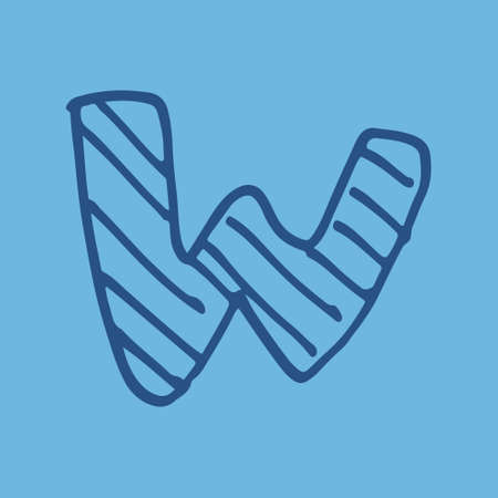 Vector hand drawn letter W. Colorful English ABCs. Simple typographic design of Latin capital letter with stripes. Childish drawing. Template for banner, poster, greeting card, printのイラスト素材