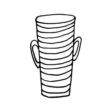 Striped vase isolated on white background. Hand drawn vector illustration. Beautiful interior element. Cozy home objectのイラスト素材