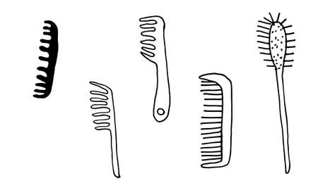 Hand drawn grooming tools. Vector illustration of hairdresser accessories. Barber shop, pet service....
