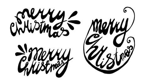 handwritten Christmas lettering. Hand drawn illustration isolated on white background. Template for greeting card, sticker pack, print, poster, banner. Holiday celebration season.のイラスト素材