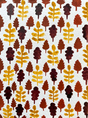 Autumn watercolor pattern. Hand drawn illustration with colorful leaves. Season specific. Fabric...