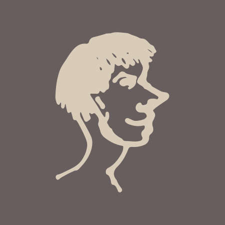 Half face silhouette. Vector hand drawn ink illustration. Peoples head side view. Simple line art portraitのイラスト素材