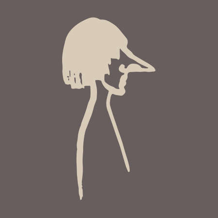 Half face silhouette. Vector hand drawn ink illustration. Peoples head side view. Simple line art portraitのイラスト素材