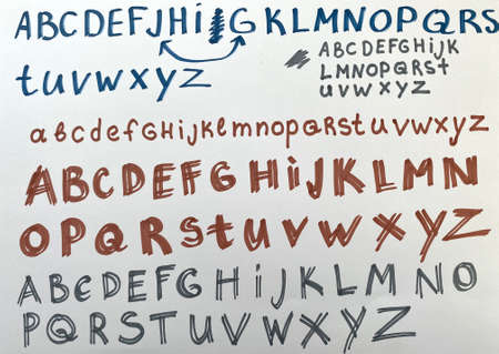 Hand drawn alphabet. English ABCs. Simple typographic design of Latin letters.