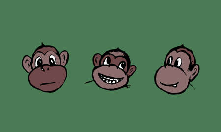 Funny monkeys illustration. Hand drawn vector jungle animal isolated on green background. Playful...