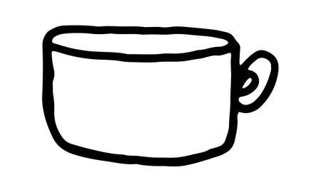 Doodle coffee mug illustration. Simple outline drawing. Morning drink for breakfast. Hand drawn design elementのイラスト素材