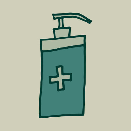 Doodle illustration of sanitizer bottle. Coronavirus prevention - hand washing and disinfectionのイラスト素材
