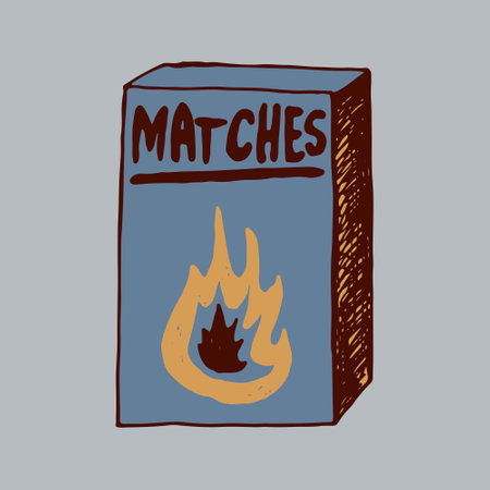 Hand drawn doodle matchbox. Burnt wooden stick. Simple vector illustration.のイラスト素材