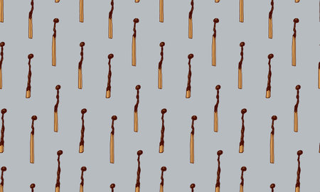 Hand drawn doodle seamless pattern with matches. Burnt wooden stick. Simple vector illustration.のイラスト素材
