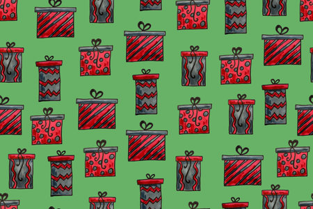 Hand drawn Christmas seamless pattern. Festive illustration. Christmas and New Year holidays. Winter...