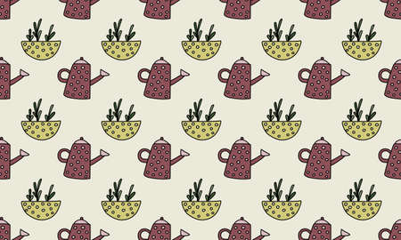 Houseplant in the pot. Vector doodle illustration. Home gardeningのイラスト素材