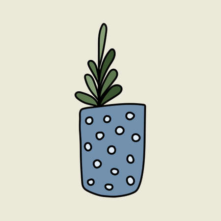 Houseplant in the pot. Vector doodle illustration. Home gardeningのイラスト素材