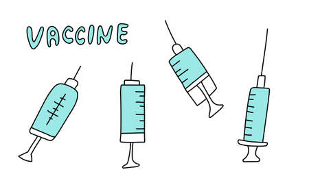 Medicine items isolated. Syringes. Vector hand drawn illustration in doodle style. Vaccination conceptのイラスト素材