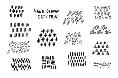 Collection of hand drawn abstract shapes. Scribbles handwritten with pen or pencil. Simple vector illustrationのイラスト素材