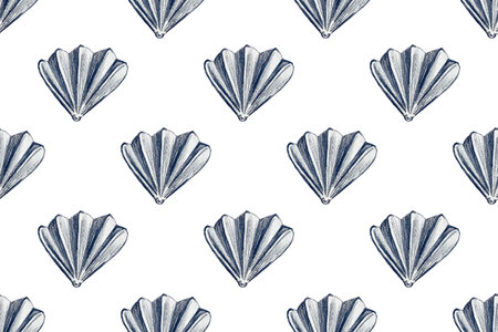 Seamless pattern with hand drawn pencil illustration of seashells