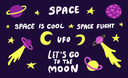 Astronomical or celestial objects. Heavenly bodies in space. Vector hand drawn illustration in doodle style.のイラスト素材