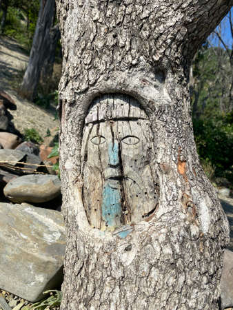 Wooden carving human face, wooden creativity art